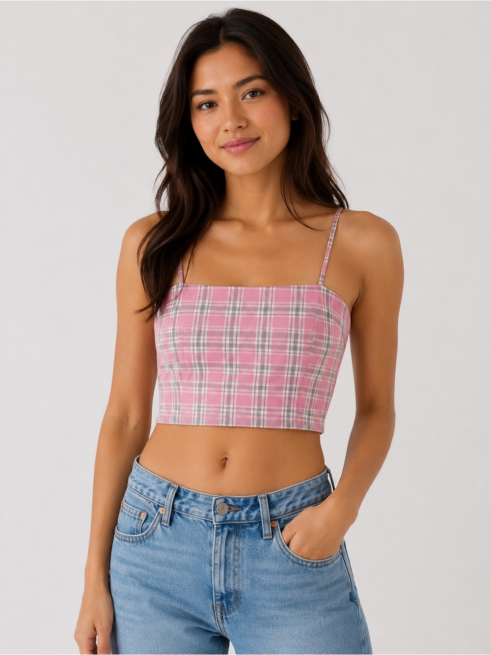 Hollister Pink Plaid Crop Cami